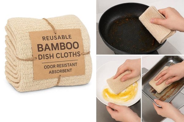 10 Reusable Bamboo Dish Cloths Odor Resistant Absorbent Kitchen Washcloths For Greasy Pots Pans Dishes Heavy Duty