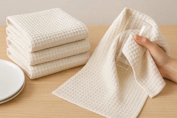 12 Waffle Weave Cotton Dish Towels Super Absorbent Soft Kitchen Hand Towels For Drying Dishes Glasses Large Size