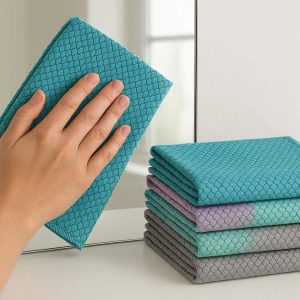 14 Glass Polishing Cleaning Cloths Fish Scale Weave Lint Free Microfiber Towels For Mirrors Windows Screens Windows