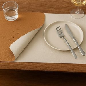 2 Elegant Faux Leather Placemats Waterproof Stain Resistant Heat Insulation Table Mats Double Sided Dining Table Mats