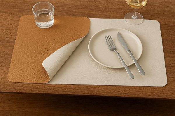 2 Elegant Faux Leather Placemats Waterproof Stain Resistant Heat Insulation Table Mats Double Sided Dining Table Mats
