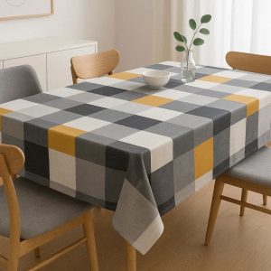 Modern Geometric Checkered Tablecloth Dustproof Washable Polyester Fabric Table Cover For Kitchen Dining Room