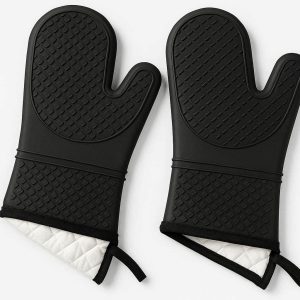 25 Heat Resistant Silicone Oven Mitts Non Slip Grilling Gloves With Quilted Cotton Lining For Kitchen Baking 1 Pair