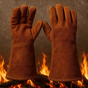 28 Heavy Duty Leather BBQ Gloves Heat Resistant Welding Gloves For Outdoor Grilling Smoking Fireplace Fire Pit Wood Stove