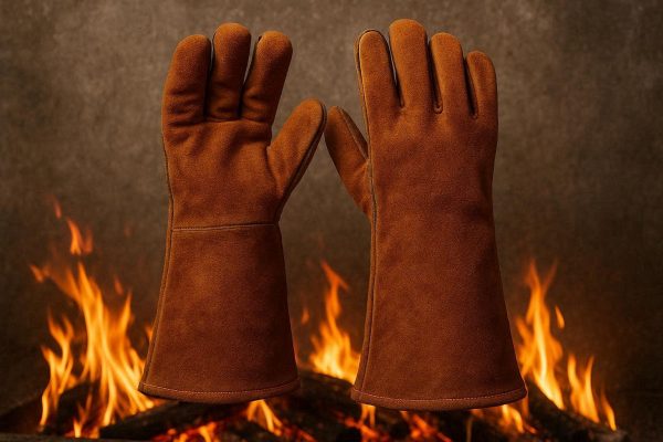28 Heavy Duty Leather BBQ Gloves Heat Resistant Welding Gloves For Outdoor Grilling Smoking Fireplace Fire Pit Wood Stove
